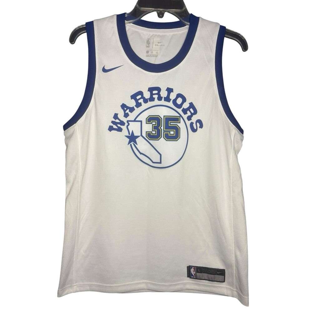Nike White and Blue Warriors #35 Basketball Jersey